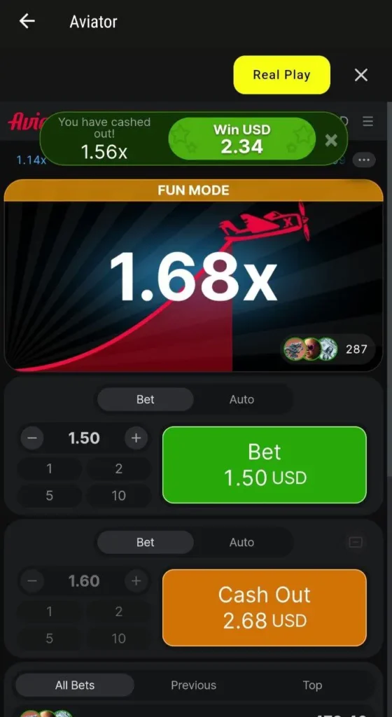 Place bets on Aviator 