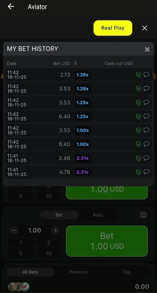 Know your Aviator bet history 