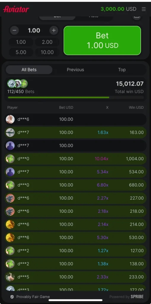 Place bets on Aviator